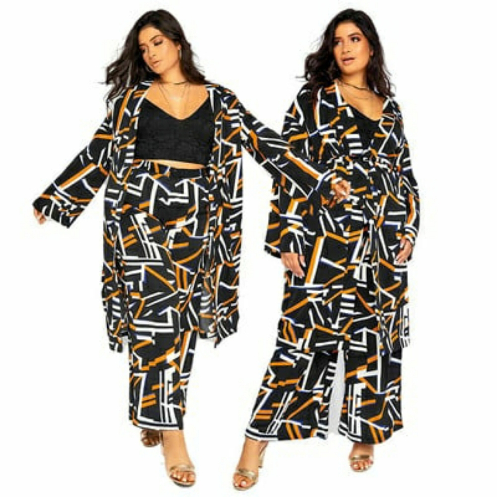 Rebdolls Frankie Tavares Womens Plus 3x Geometric Print Statement Kimono Duster